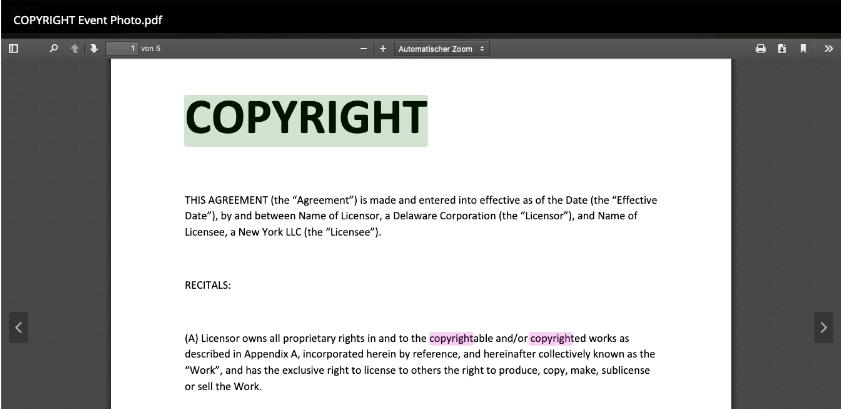 lightbox highlighting the word "copyright"