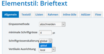 Minimale Schriftbgrösse skalieren
